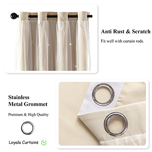 Loyala Star Curtains - Blackout & Rainbow Kids Bedroom Curtains, 63 Inch Long, 2 Panels, Beige, Blue & Pink