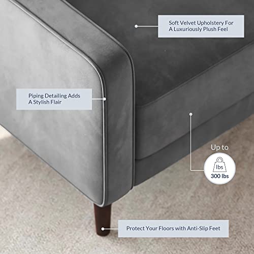 BELLEZE Accent Chairs for Living Room, Mid Century Modern Armchair Velvet Upholstered Comfy Side Chair Button Tufted Back Lounge Reading Chair for Bedroom - Valencia (Gray)