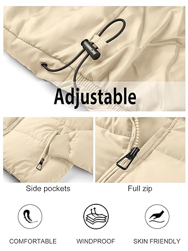 MEROKEETY Women's Winter Cropped Puffer Jacket Long Sleeve Oversized Stand Collar Zip-Up Short Down Coat