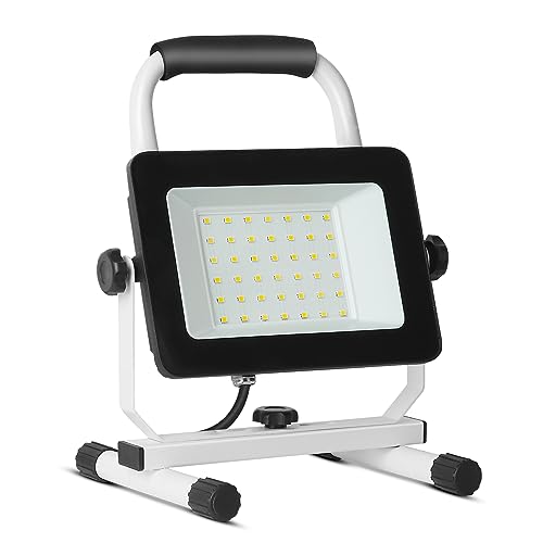 UFOND 4000 Lumen LED Work Light with Stand,40W Waterproof Portable Flood Lights, Worklight Brightness Angle Adjustable, with Switch Power Cord, Suitable for Construction Sites, Garage Workshop