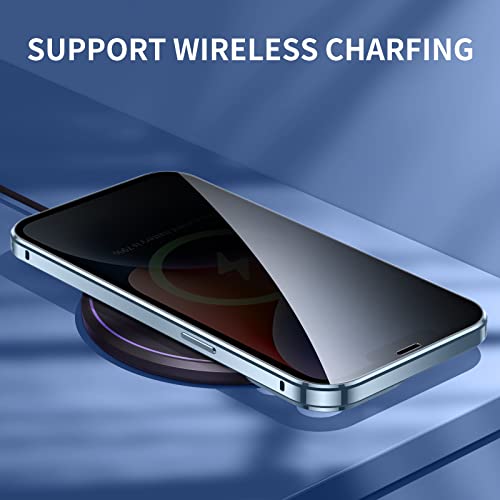 Jonwelsy Anti Peeping Case for iPhone 14 (6.1"), 360 Degree Front and Back Privacy Tempered Glass Cover, Anti SPY Screen, Magnetic Adsorption Metal Bumper (Black)