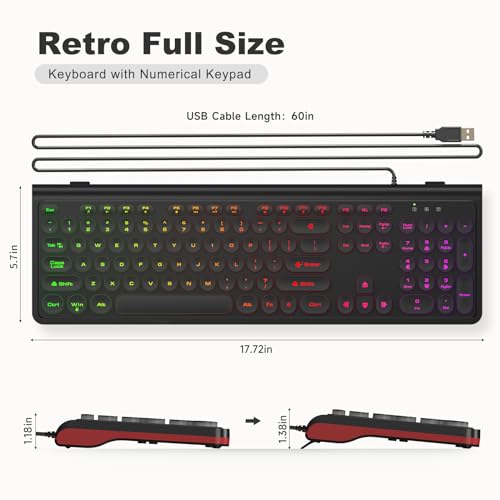 Dilter Large Print Wired Keyboard, 104 Keys Full-Sized Typewriter Keyboards, USB Plug and Play Office Keyboard with Number Pad, Caps Indicators, Foldable Stands for Windows, PC, Laptop