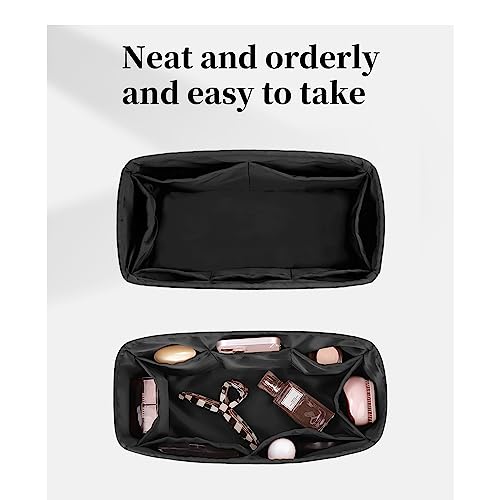 KINGS IN BAG Mini Lindy Bag Insert, Organizer Compatible with Hermes Lindy Bag, Luxury Bags Storage with Satin, Lightweight and Soft Touch (Black, Lindy19)