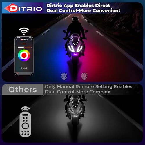 8PCS Double Row Motorcycle Led Lights with Brake Turn Signal,Underglow Light Kits with DITRIO APP/RF Remote Control, Dual Zone,Waterproof,12V Pixelglow RGB Lights for Motorcycles, Golf Carts, UTVs