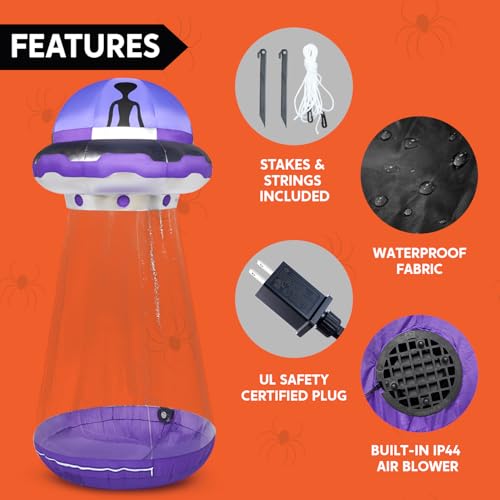 Joiedomi Halloween Inflatable UFO Decoration, 9 FT Tall Giant Halloween Blow Ups UFO Halloween Decorations with Built-in LEDs for Outdoor Halloween Decorations, Halloween Yard Decorations