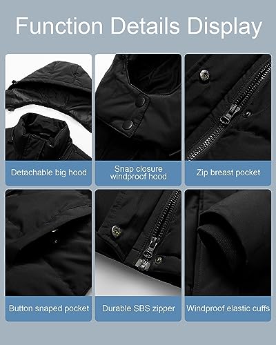 Pursky Ladies Winter Coats Heavyweight Quilted Short Puffer Outwear Usually Down Jackets Parkas Shine Black 2XL