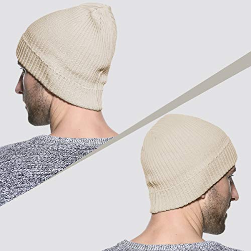 zowya Mens Winter Knit Beanie Hat, Rib Watch Cap Skull Cap Winter Ski Hat for Daily, 1 Hat 2 Style (Beige)