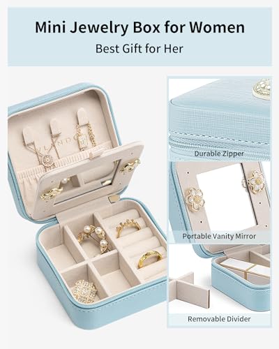 Vlando Bridesmaid Gifts for Wedding Day, Bridesmaid Gifts for Women, Bridesmaid Proposal Gifts Unique Gifts, Wedding Travel Essentials Small Jewelry Box, Travel Jewelry Case - Letter T, Pink