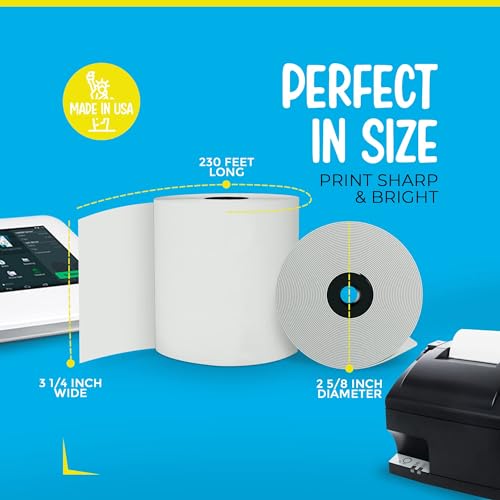 FHS 3 1/8” X 230’ Thermal Paper for Receipts - 32 Rolls of Receipt Paper Compatible with Wide Range of POS Systems for Small Business – Use as Receipt Paper, Cash Registers Printer, ATM Machine