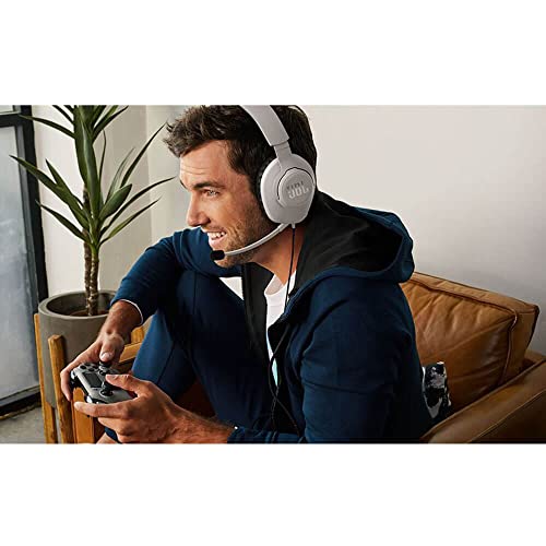 JBL Quantum 100P - Wired Over-Ear Gaming Headset with a Detachable mic, QuantumSOUND Signature, Memory Foam Comfort, Compatible with Windows Sonic Surround Sound (White)