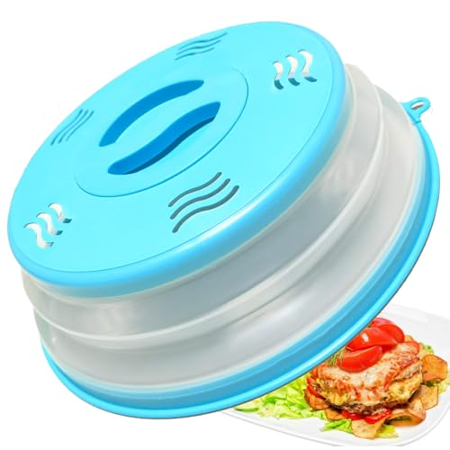 Microwave Splatter Cover Vented for Food, Splatter Guard & Colander Kitchen Gadget for Fruit Vegetables Microwave Plate Cover with Hook Hole,Dishwasher-Safe,BPA-Free Silicone & Plastic (Black)