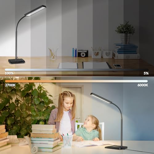 LEPOWER Desk Lamp, 800LM LED Desk Lamp for Home Office, 12W Reading Lamp for Desk, Eye-Caring Light, Touch Table Lamp, Gooseneck Lamp, 50 Lighting Modes, Bright Desk Lamps for Bedroom, Study (Black)