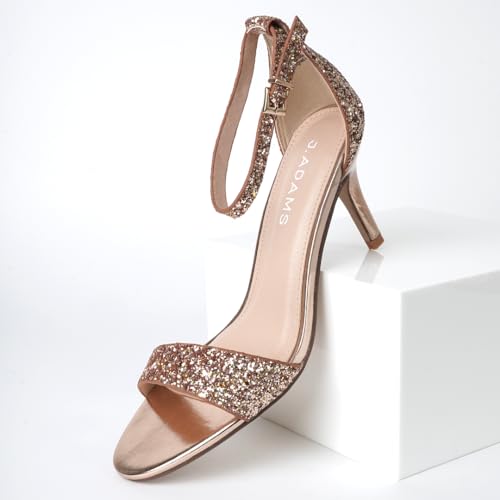 J. Adams Dove Ankle Strap Womens Stiletto For Women Sexy - Open Toe Strappy Heels, Wedding Shoes For Bride, Summer Heels and Bridal Shoes - Black Satin - 10