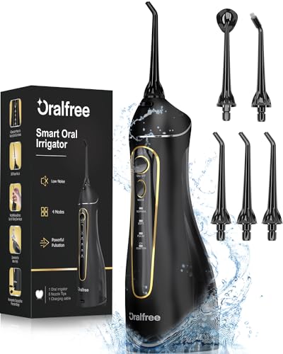 Oralfree Water Dental flosser Teeth Pick - Braces Cordless Oral Irrigator Portable Rechargeable Travel Irrigation Cleaner IPX7 Waterproof Electric Professional Flossing Teeth Cleaning for Home