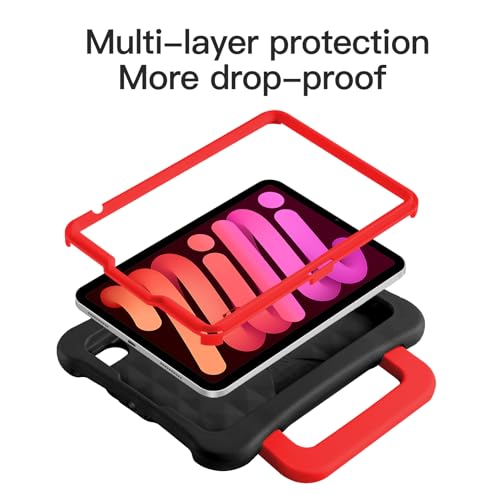 LeiJue Kids Case for iPad Mini 7 (A17 Pro) 2024 /iPad Mini6 2021, Light Weight Heavy Duty/Shockproof/Drop Proof with Handle/Kickstand, Child Friendly Cover for iPad Mini 7th/6th Gen 8.3inch (red)