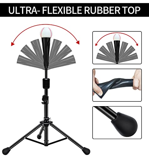 FDLS Baseball Batting tee for Adults and Youth Teens, Portable Tripod Stand Base Tee Easy Adjustable Height 27 to 46 inches for Hitting Training Practice, with Carrying Bag