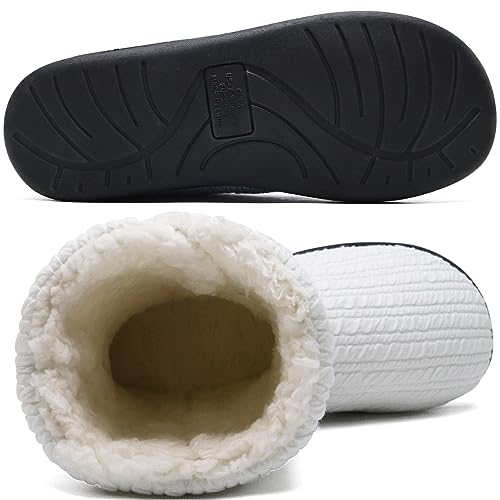 ONCAI Womens Slippers Bootie Slipper Boots for Women Winter Warm Fuzzy Knit House Slipers White Size 5-6