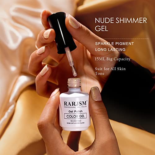 RARJSM Gel Nail Polish Nude Glitter Pale Ivory Sparkle Holographic Rainbow Chunky Red Shimmery Iridescent Jelly Nude Skin Tone Gel Polish Single Bottle Soak off UV LED Cured for Home Salon 15ML