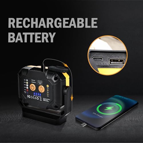 unibrite Magnetic Work Light, 1200LM COB LED Rechargeable Work Light with 15 Lighting Modes, 360°Rotatable Flood Lights for Car Repairing, Job Site Lighting Emergency Outdoor Camping Hiking