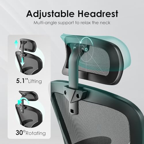 Farini Ergonomic Office Chair, Home Office Desk Chair with Headrest, High Back Computer Chair with Flip-up Armrests and Adjustable Lumbar Support for Home Office Study Room (with Headrest, All-White)