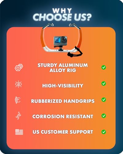 Movo GB-U80T Underwater Diving Rig with Cold Shoe Mounts, Strap - Compatible with GoPro Hero, HERO6, HERO7, HERO8, HERO9, HERO10, HERO11, Osmo Action - Scuba GoPro Accessory (XL/Tangerine)