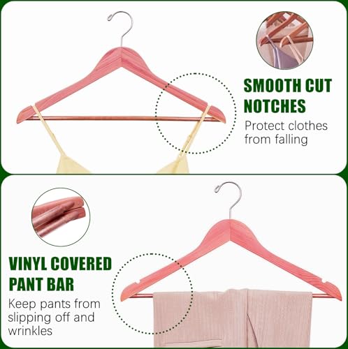 Amber Home 16 Pack American Red Cedar Hangers, Smooth Finish Wood Coat Hangers with Swivel Hook & Notches for Suit, Shirt, Dress, Jacket, Pants