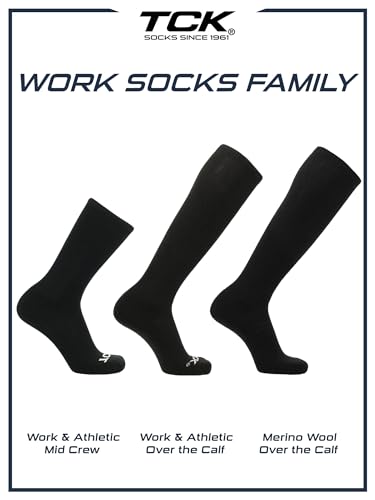 TCK Over the Calf Work Socks 12 Pair Moisture Wicking for Men and Women (Black, Medium)
