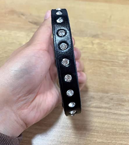 Pet Collar, Bling Rhinestone Leather Collar Adjustable Puppy Collar for Small Medium Dog (XS, Black)