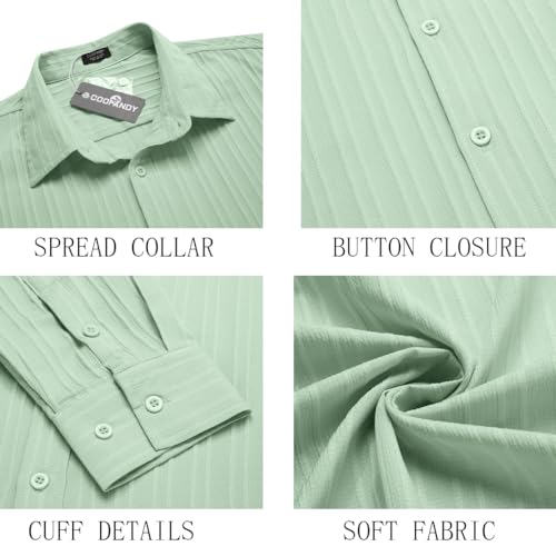 COOFANDY Mens Casual Shirts Long Sleeve Button Up Dress Shirts for Men Linen Beach Wedding Shirts Light Green