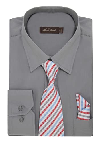 Alberto Danelli Men's Long Sleeve Dress Shirt with Matching Tie and Handkerchief, Small / 14-14.5 Neck -32/33 Sleeve, Canary