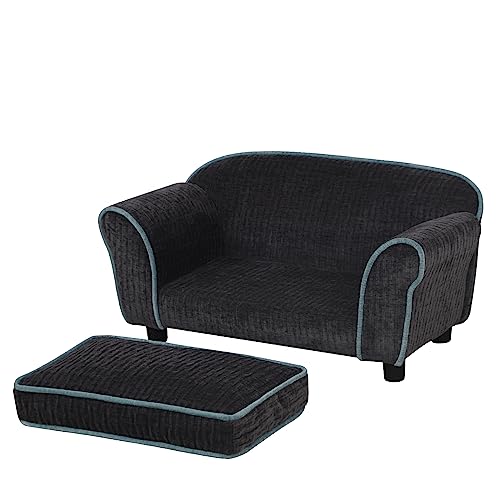 Pet Sofa/Dog Bed with Luxury Striped Fleece Pet Bed Animal Sleeping Bed, Small Dog and Cat Couch Bed (Dark Black)