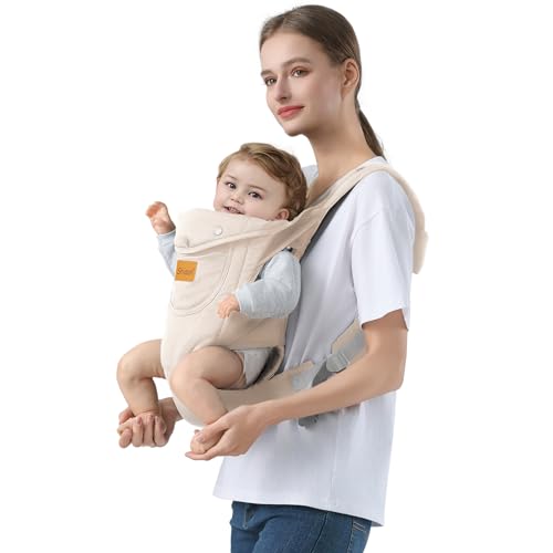 Shiaon Baby Carrier Newborn to Toddler, Cozy Baby Wrap Carrier(7-30lbs), Easily Adjustable Toddler Carrier, Lightweight Baby Holder Carrier, Beige