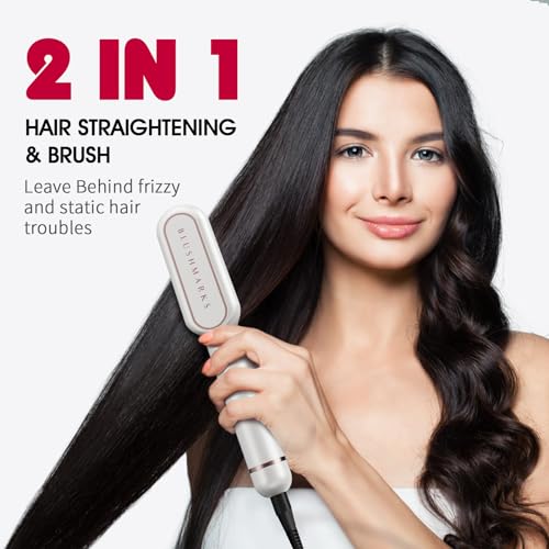 Hair Straightener Brush Ionic Straightening Comb BLUSHMARKS Nano Titanium 30s Fast Heating & Anti-Scald 9 Temp Settings LED Display Professional Salon Hair Styling Tools for Gifts Women