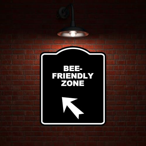 BEE-FRIENDLY ZONE Black Sign Arrow Up Left Aluminum Composite Sign 20 x 24 inches