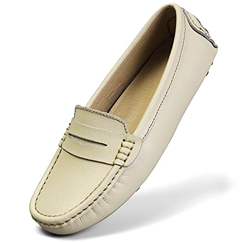 Artisure Women's Classic Handsewn Brown Genuine Leather Penny Loafers Driving Moccasins Casual Boat Shoes Slip On Fashion Office Comfort Flats 6.5 M US SKS-1221ZON065