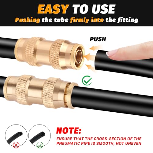 HaSaoMoi 1/2" Air Brake Line Fitting, (Half an inch) DOT Brass Push in Fitting, Push to Connect Union Fittings Air Brake Union 1/2" Tube OD for Trucks Trailers andIndustrial Use (4 Pack)