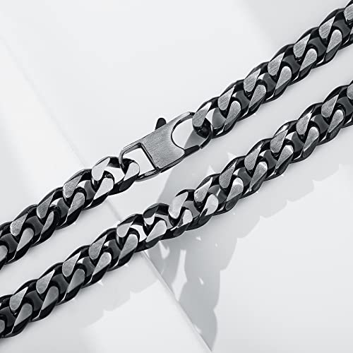 YAMI Cuban Link Chain for Men Women, 6/8/10/12 mm Mens Necklace, Two Tone Silver to Blue/Black/Gold Stainless Steel Cuban Necklace, 18/20/22/24/26 Inches Solid Diamond-Cut Chain Necklace Hip-Hop Gifts