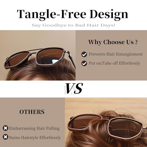 BOBUXLIIN Retro Pilot Sunglasses for Women Square Polarized UV400 Protection Tangle-Free Design