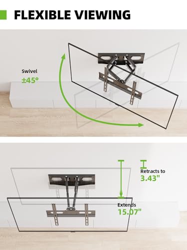 USX MOUNT TV Wall Mount for 32-65 inch Flat Screen/LED/4K TVs up to 110lbs, Full Motion TV Bracket, Swivel/Tilt TV Mount with Articulating Dual Arms, Max VESA 400x400mm, Fits 12/16" Wood Stud