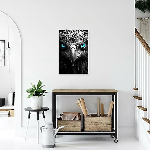 DOARTDO Eagle Canvas Wall Art Animal Pictures Wall Decor Black and White Eagle Blue Eyes Painting Print Large Living Room Decor Frame (12.00" x 18.00", Eagle - 4)