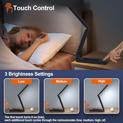 Giryuhd LED Desk Lamp for Office Home & Battery Operated Lamp Rechargeable Lamp Foldable & Portable Light, LED Desk Light Strip, 3 Brightness Dimmable Small Desk Lamp Wireless Reading Lamp(2PACK)
