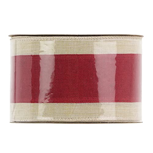 MEEDEE Red And White Striped Ribbon Red And White Wired Ribbon 2.5 Inch Red Fabric Ribbon With Ivory Stripe Edge Red Stripes Wired Ribbon For Wreath Christmas Tree Garland Topper Bow Making (10 Yards)