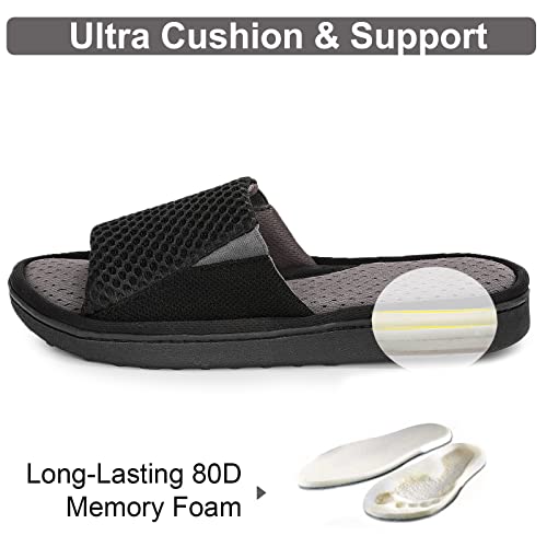 LongBay Men's Comfy Memory Foam Slide Slippers Breathable Mesh Cloth House Shoes (Small / 7-8 D(M) US, Black)