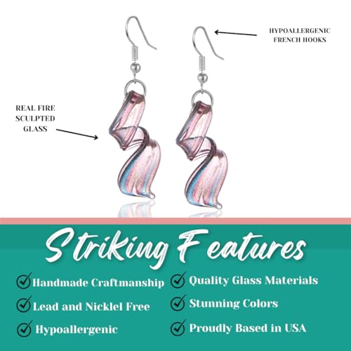 BESHEEK Handmade Murano Inspired Gorgeous Artist Made Pink Purple Blue Twist Glass Dangle Earrings | Handcrafted Blown Hypoallergenic Artisan Lampwork Italian Style Jewelry (Twist)