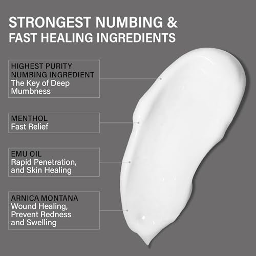 Numbing Cream Painless Tattoo: 10% Max Strength Deep Painless Tattoo Numbing Cream for Piercing, Tattoos, Waxing, Highest Purity Numb Ingredient with Menthol, Emu Oil and Arnica 4 Pcs(4x10g)