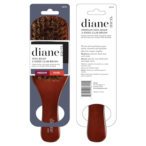 Diane Premium 100% Boar Bristle 2-Sided Club Brush for Men and Barbers – Medium and Firm Bristles for Thick Coarse Hair