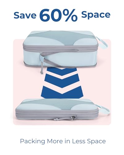 BAGSMART Compression Packing Cubes for Travel, Compressible Packing Cubes for Carry On Suitcase, Lightweight Travel Essentials (6-Pack (1L+2M+2S+1Shoe Bag), Sky Blue