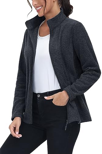 MAGCOMSEN Womens Jacket Full Zip Fleece Jackets Lightweight Jacket Womens Winter Warm Coats with 2 Zipper Pockets M