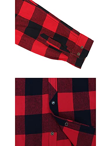 COEVALS CLUB Mens Flannel Corduroy Lined Snap Button Up Cotton Regular Fit Long Sleeve Plaid Shirts (Khaki, Blue, Crimson/M 7#)