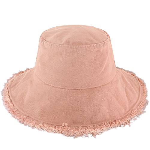 CHOK.LIDS Frayed Bucket Hats for Women Men Unisex Trendy Washed Cotton Floppy Wide Brim Boonie Outdoor Summer Beach Headwear (Scarlet)